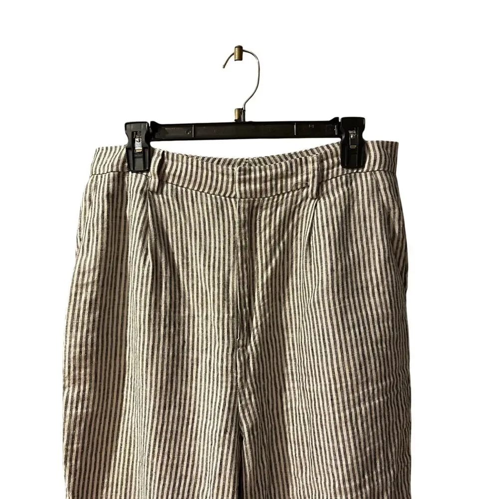 Reformation Joni Linen Black and White Cropped High Rise Wide Leg Pant 10